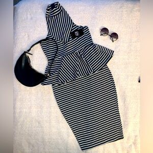 NWT Boohoo stripe peplum dress